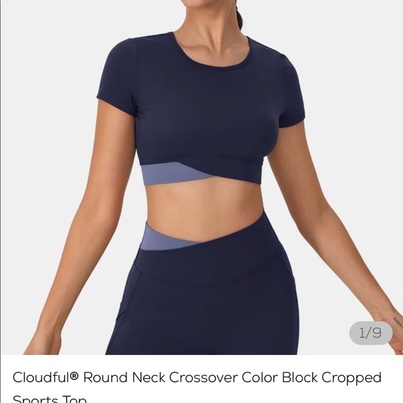 Halara Navy Blue Crossover Cropped Sports Top - Picture 2 of 4